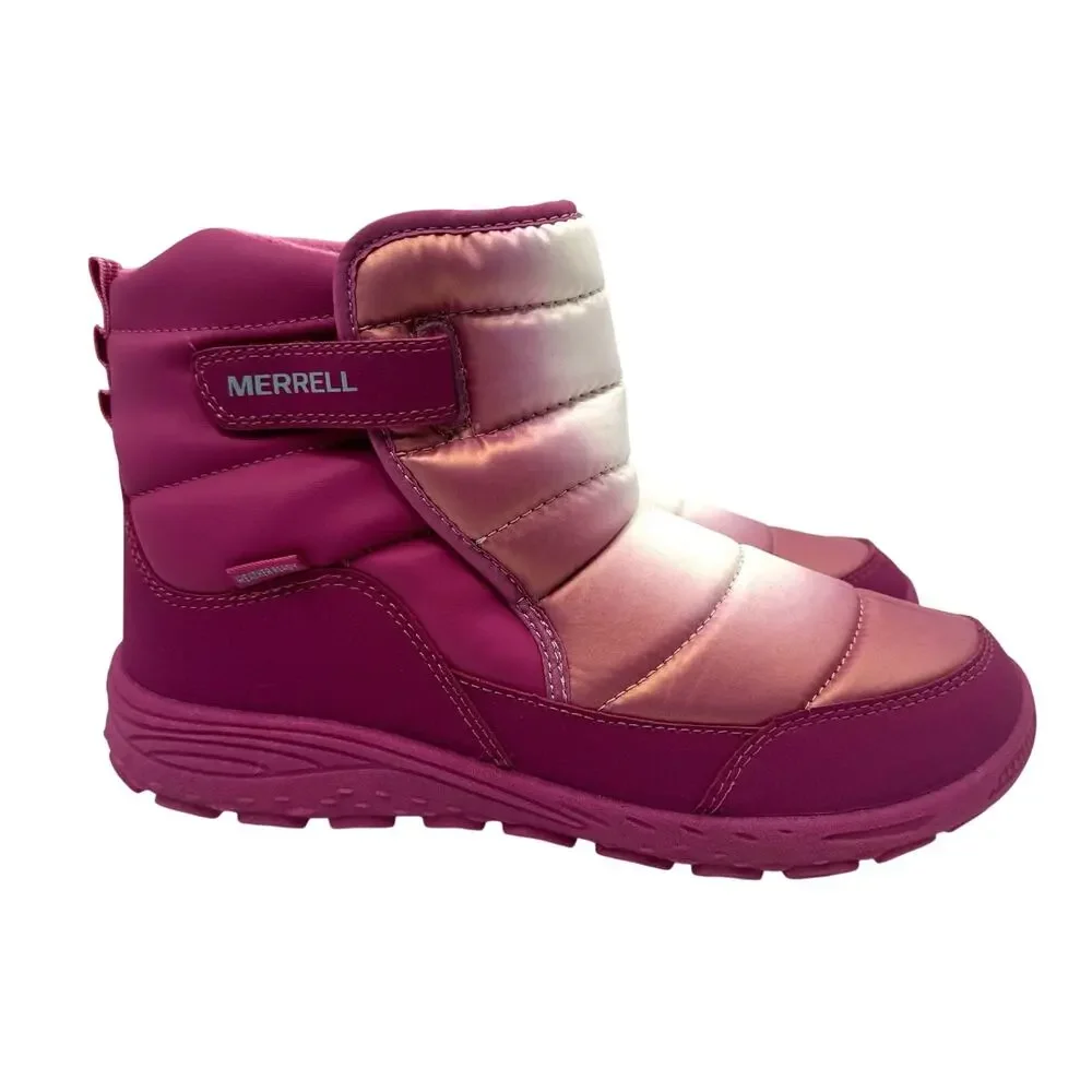 Merrel Snow Boots Polar Puffer Pink White Iridescent Size 7Y/8.5 Women's NWOB